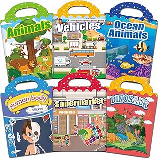 iGetooy 6 Sets Reusable Sticker Book, Jelly Sticker Books for Toddlers | Reusable Stickers, Stickers Activity Book, Toddler Travel Toys for Kids