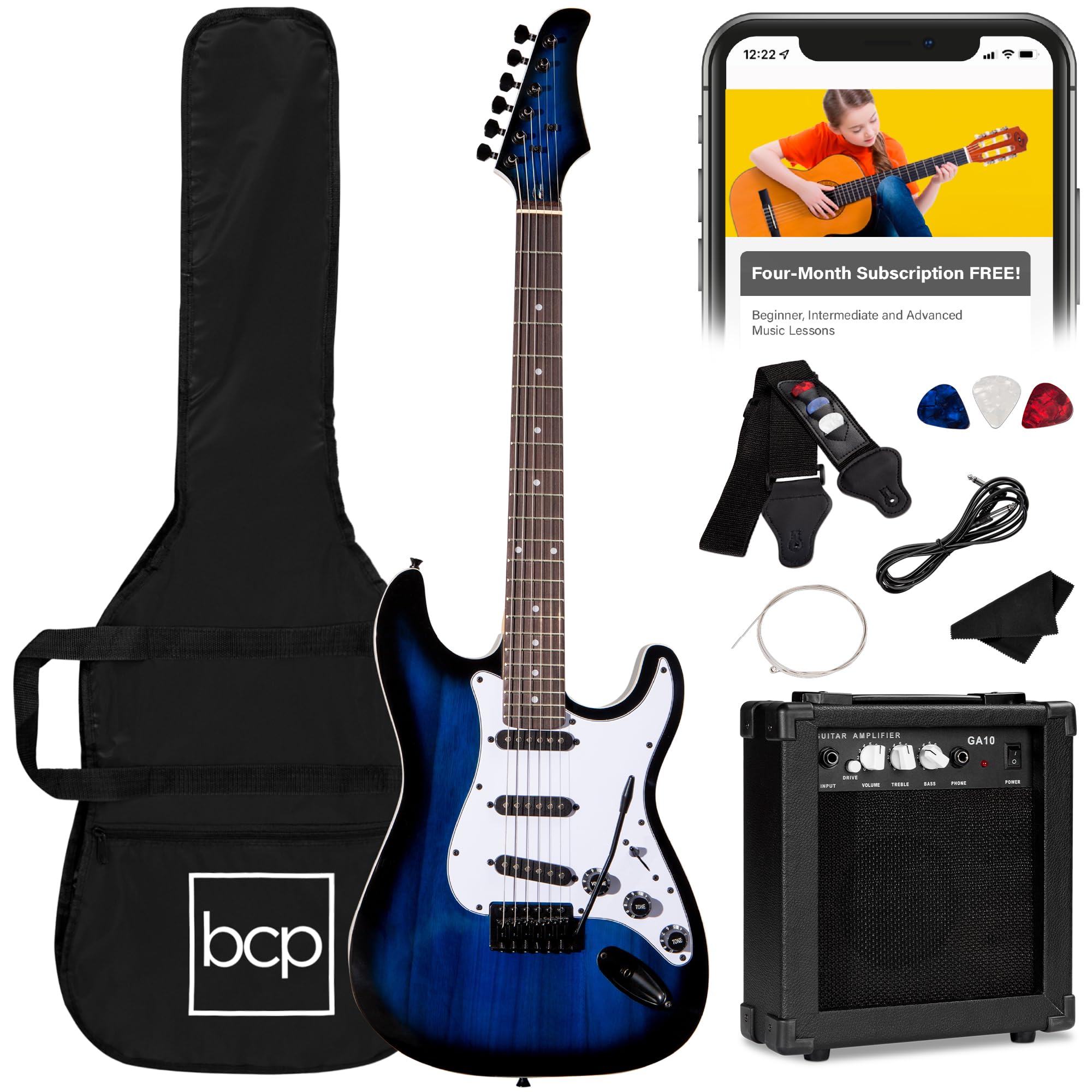 Best Choice Products 39in Full Size Beginner Electric Guitar Starter Kit w/Case,
