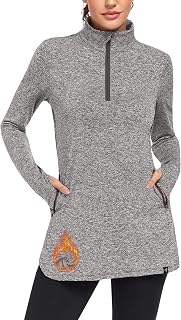 Soneven Fleece Pullover Women Winter Thermal Sweatshirt Long Sleeve 1/4 Zip Thumbhole Fleece Long Sleeve Pullover Fleece Pullover Long Sweater for Outdoor Hiking