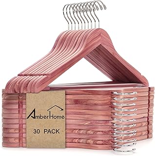 Amber Home Pack of 30 Natural Red Cedar Wood Coat Hangers for Wardrobe