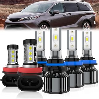 Led Headlights Fit for Toyota Sienna 2011-2020 Headlight Bulbs,9005/HB3/H10 High Beams +H11/H8/H9 Low Beams+ h11 Fog Lights Combo Kit,Plug And Play,Pack of 6 (Toyota Sienna 2011-2020)