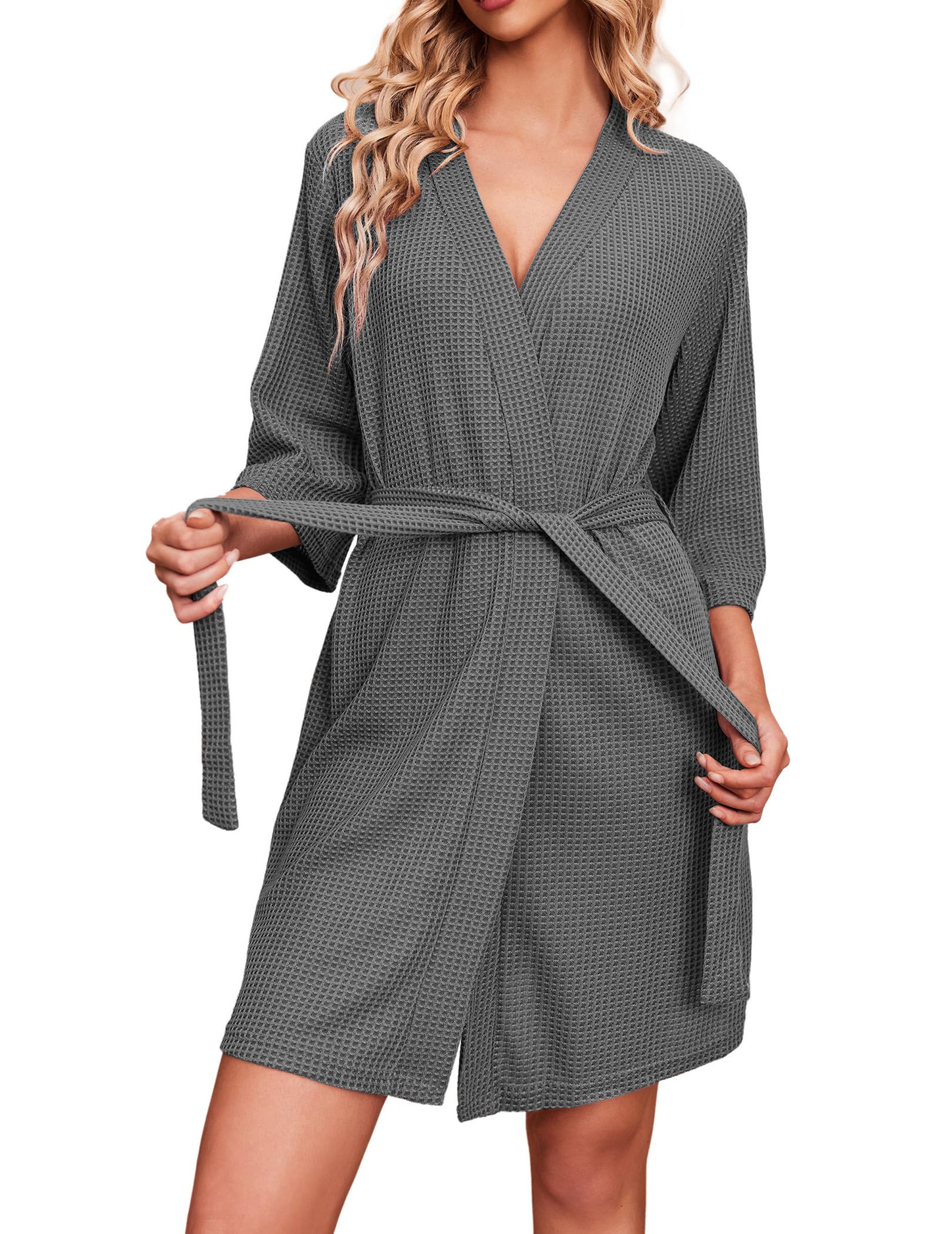 Ekouaer Robes for Women Waffle Knit Bathrobe Soft Lightweight Loungewear