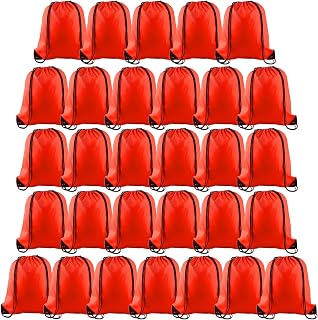 PLULON 30 Pcs Red Drawstring Bags Bulk String Bags Drawstring Backpack Cinch Sack Backpack Bags for Yoga Traveling Outdoor Party