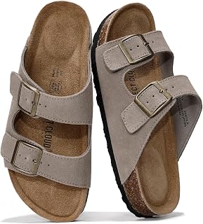 Project Cloud Flat Sandals Women Comfortable 100% Genuine Leather Memory Foam Beach Essentials Womens Sandals Cork Footbed Women's Sandals Vacation Essentials Slides for Women Footwear (Venita)