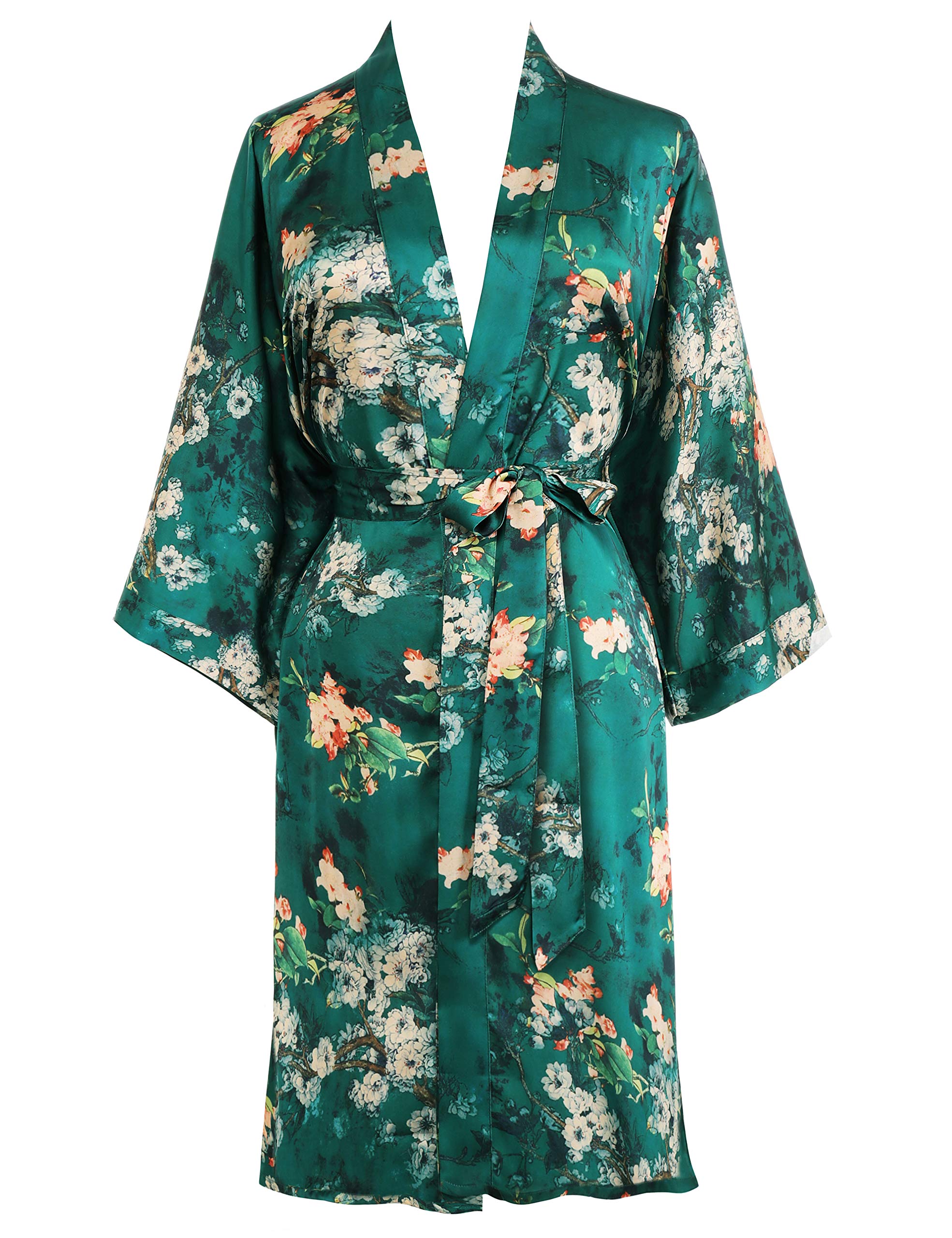 BABEYOND - Women's Floral Print Bathrobe Summer Kimono Short Satin Bathrobe Bath