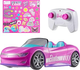 Hot Wheels Barbie RC Toy Car, Remote-Control Pink Convertible | Fits 2 Fashion Dolls & Trunk Opens for Storage, Includes Sticker Sheet for Customizing​​