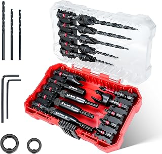 EZARC Countersink Drill Bit Set, 22PCS with Self Centering Drill Bits | Tapered Countersink Bits #4, #6, #8, #10, #12, M2 HSS, Wood Plug Cutters,S2 Bit Set, Magnetic Holder, Storage Case
