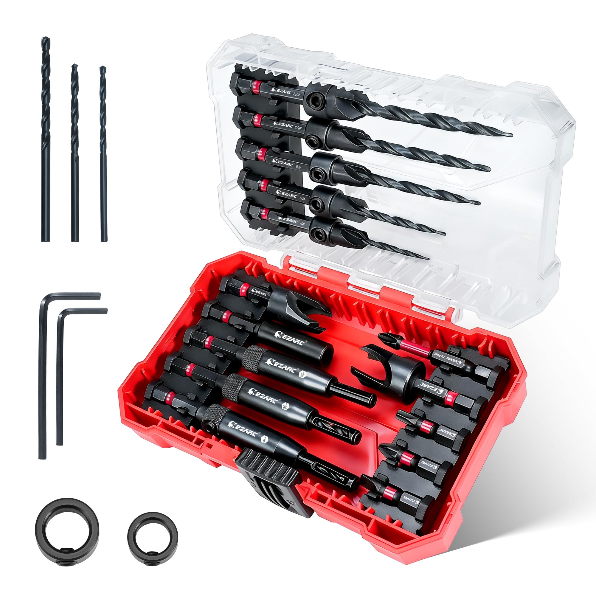 EZARC Countersink Drill Bit Set, 22PCS with Self Centering Drill Bits | Tapered 