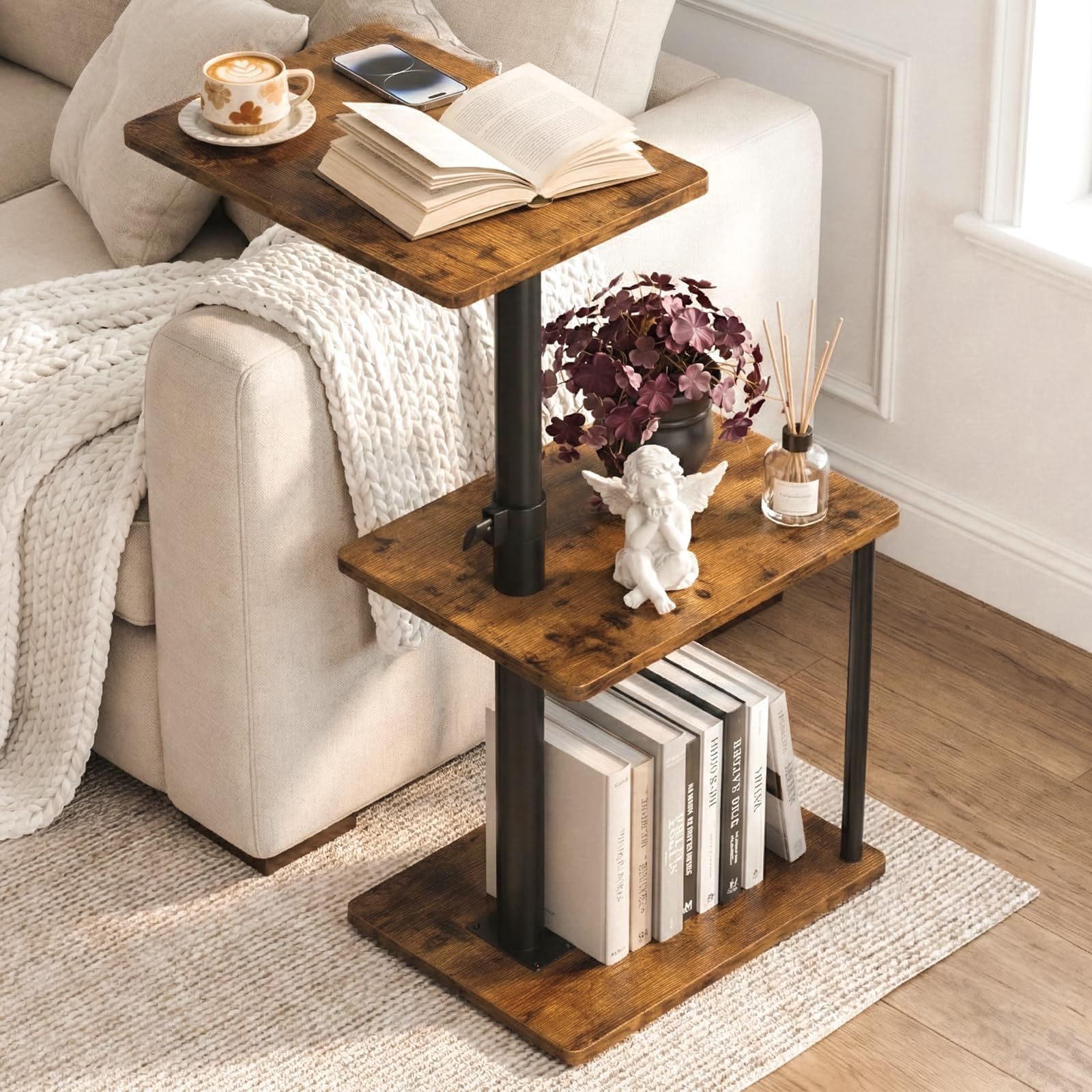 Faesun 360° Swivel Side Table for Height Adjustable, C Shaped End Table for Couc