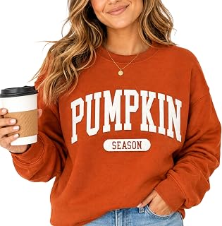 Up2ournecksinfabric, Embossed Pumpkin Season Sweatshirt for Women, Fall Crewneck Pullover with Raised Puff Lettering, Cozy Autumn Pumpkin Shirt, Thanksgiving & Fall Outfit Rust