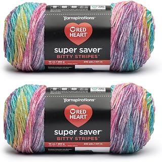 Red Heart Super Saver Bitty Stripes Crochet Yarn, Unicorn Mane, 2-Pack | #4 Medium Worsted 100% Acrylic Self-Striping Yarn for Knitting, Blankets, Hats, Scarves, and Sweaters, 515 yards, 283g/10oz