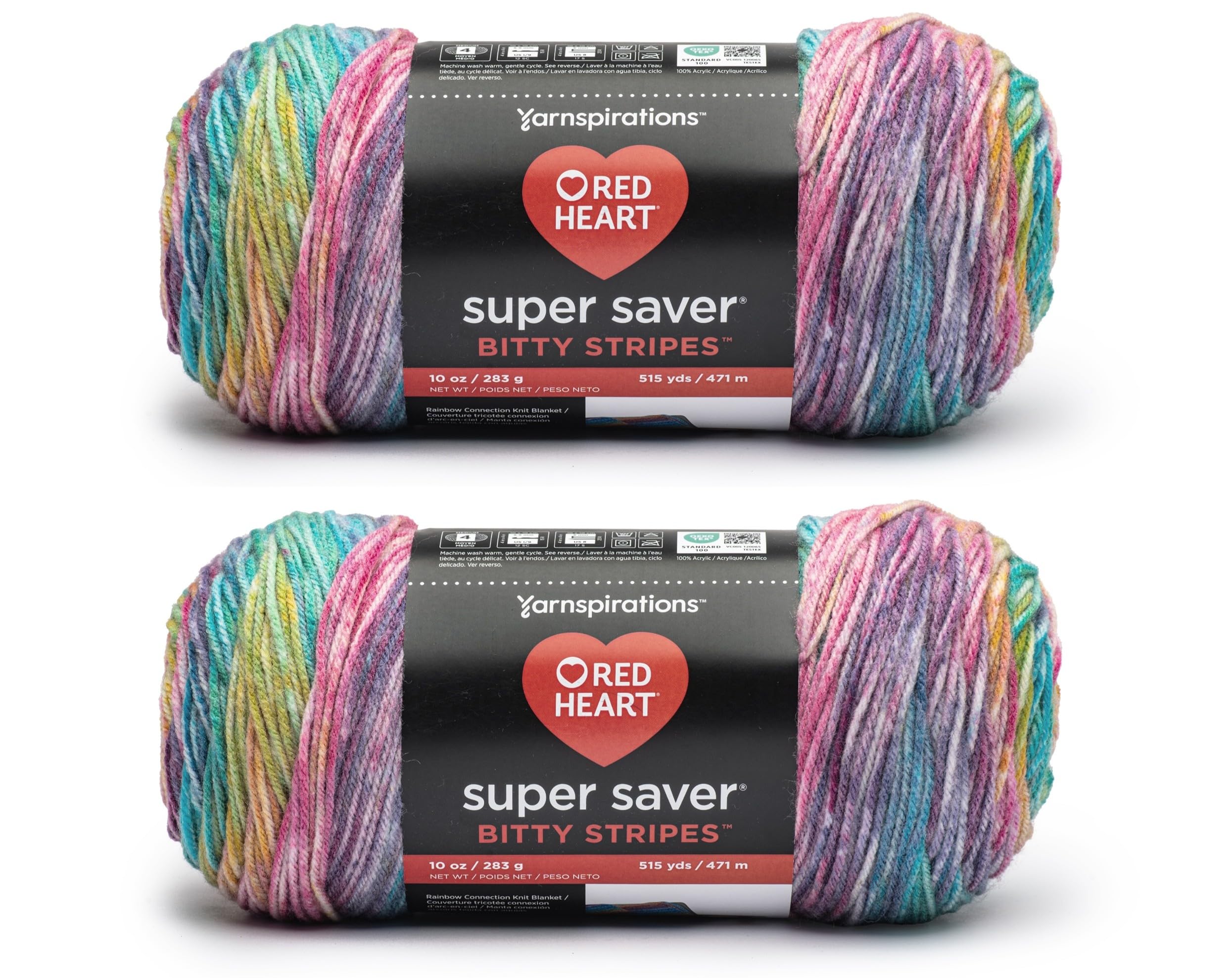 Red Heart Super Saver Bitty Stripes Crochet Yarn, Unicorn Mane, 2-Pack | #4 Medi