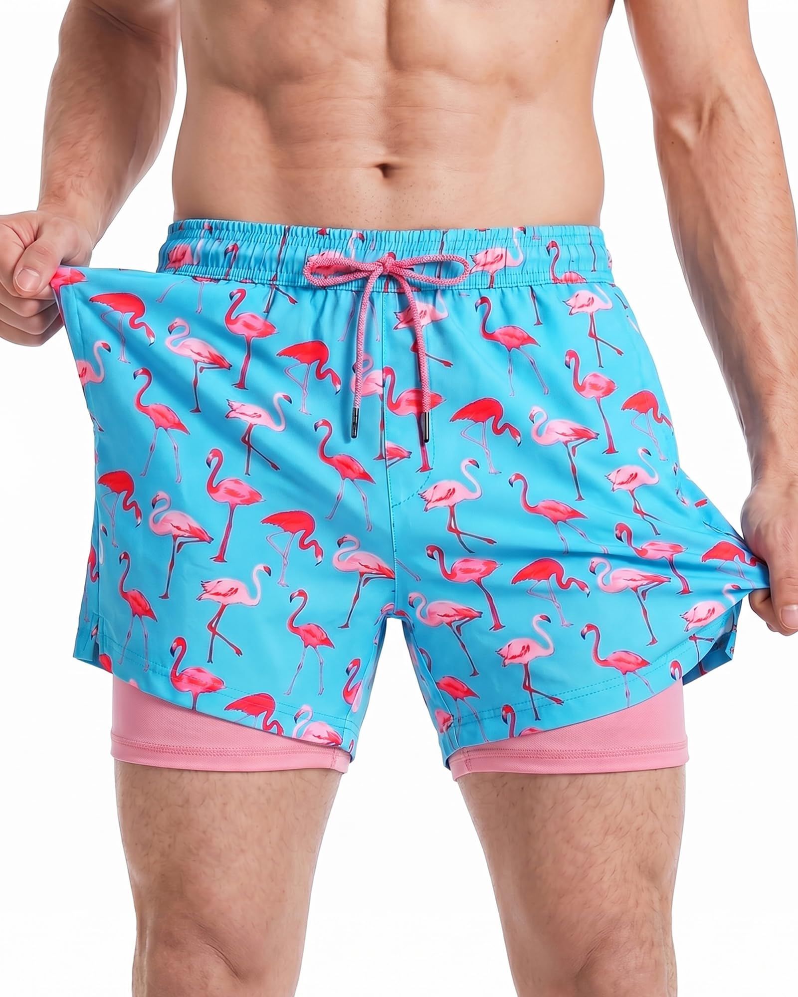 maamgic 5" Mens Swim Shorts with Compression Liner 4-Way Stretch Bathing Suit Sw