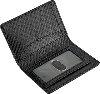 Slim Credit Card Holder Wallet for Men RFID Blocking Minimalist Mens Wallets,Thin Bifold Leather Front Pocket 8 Slots Card Case with ID Window, Carbon Black, Minimalist