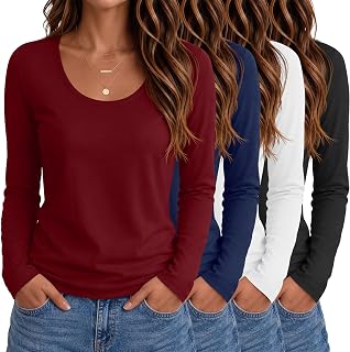 Oakgarden 4 Pack Women Long Sleeve Shirts Scoop Neck Casual Tops