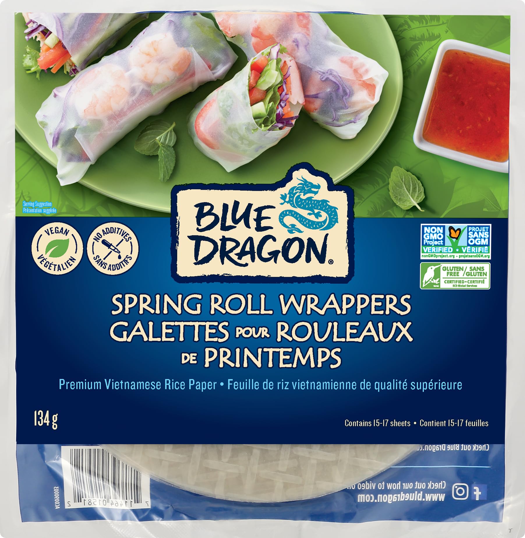Blue Dragon Spring Roll Wrappers, 135g | Soak, fill with vegetables, protein or 