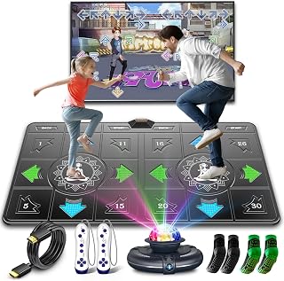 FWFX Dance Mat for Kids & Adults, Interactive TV Fitness System for Family | Plug & Play Offline, 2-Player Dance & Sports Games, Preloaded, Expandable Music, Wireless Dance Pad for Home Workout & Gift
