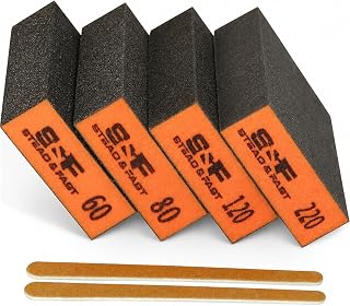 S&F STEAD & FAST Sanding Sponge 60 80 120 220 Grit 4 Pcs with 2 Emery Board | Superior Elasticity, Exclusive PU Glue Formulation, Flexible and Durable, Wet and dry, for Wood, Metal, Drywall, Kitchen