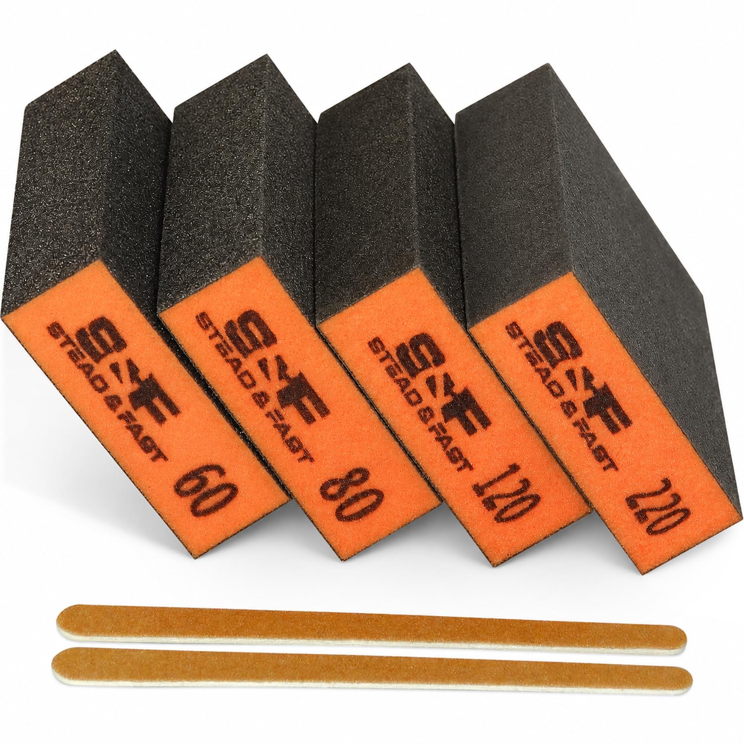 S&F STEAD & FAST Sanding Sponge 60 80 120 220 Grit 4 Pcs with 2 Emery Board | Su