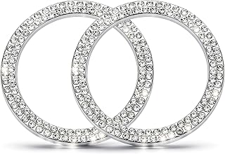 MEAJOO 2 PCS Crystal Double Rhinestone Car Engine Start Stop Decoration Ring, Bling Push to Start Button Cover Sticker for Women, Automotive Interior Accessories for Most Cars (White)