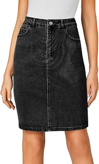 LYANER Women's Stretch High Waist Denim Skirt