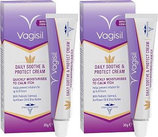 Vagisil Daily Soothe & Protect Cream For Women & Sensitive Skin With Natural Prebiotic Oatmeal, Gentle Formula For Daily Use, Fragrance Free, 30g (Pack of 2)