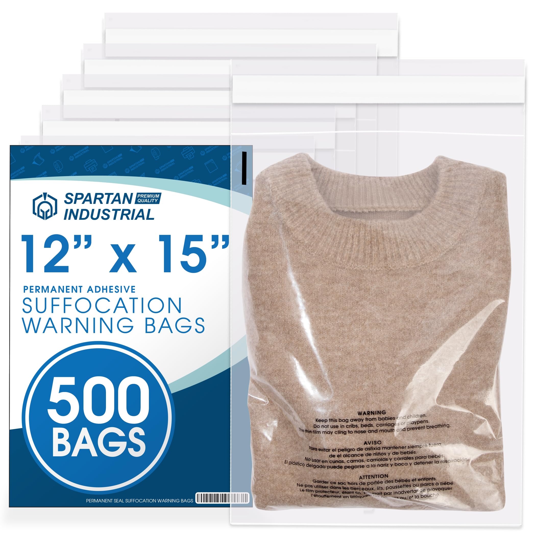 12" X 15" (500 Count) Self Seal Clear Poly Bags with Suffocation Warning | for P