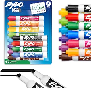 EXPO Dry Erase Markers, Low Odor Ink, Assorted Colors, Chisel Tip, 12 Count