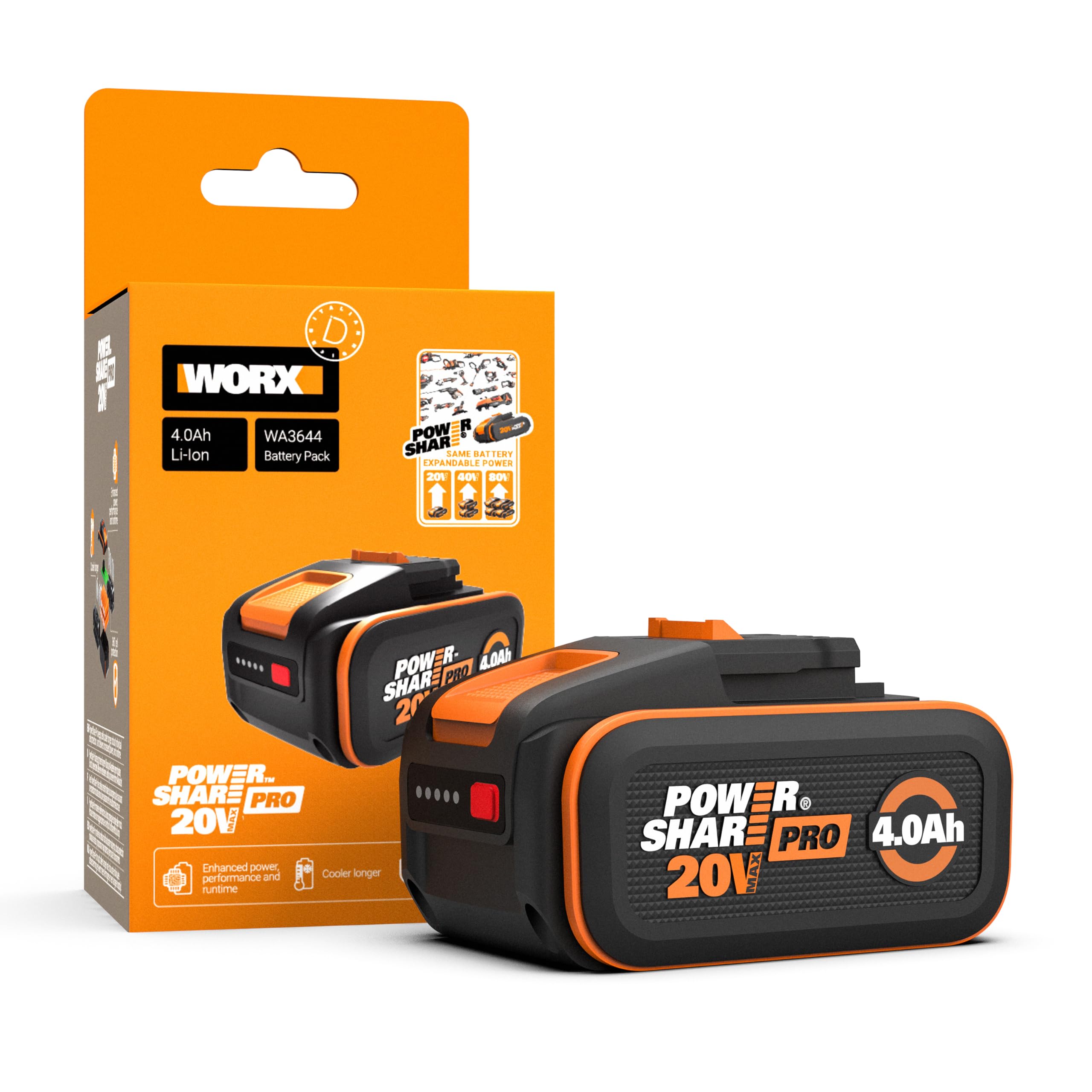 WORX WA3644 20V 4.0Ah PowerShare Battery | 20V 4.0Ah PowerShare battery — compat