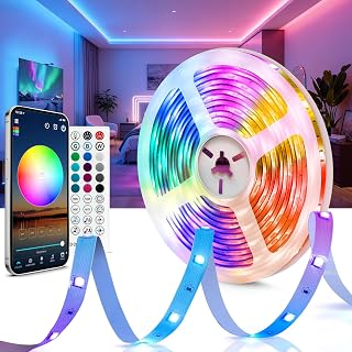 Beaeet 5m 24V RGB LED Strip, LED Strip Bedroom with Remote Control & Bluetooth App, LED Gaming, Indoor LED Strip for Ceiling, Wall and Bed, LED Headband, LED Light 5050 (1×5m)
