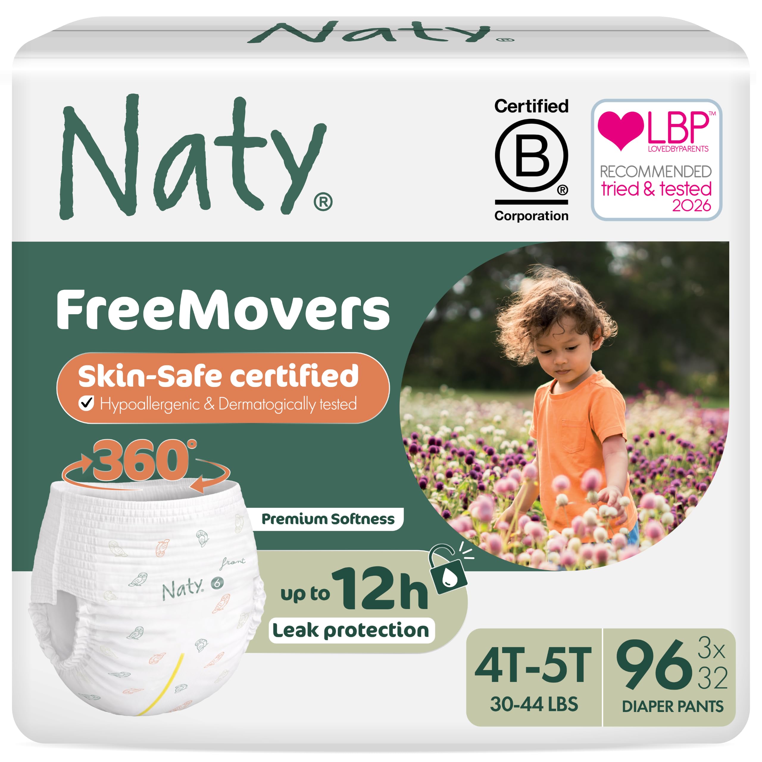 Naty FreeMovers Pull Up Training Pants, Size 6, 4T-5T (30–44 lbs), 96 Count