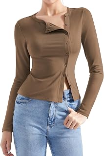 SUUKSESS Women Button Down Ribbed Tops Long Sleeve Going Out Fitted Modal Shirt