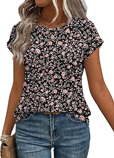 Zeagoo Blusas de gasa de manga corta para mujer, cuello redondo, para trabajo, ropa informal de primavera y verano