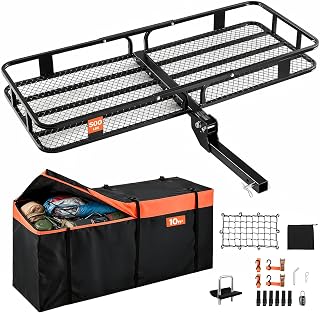 VEVOR 60 x 24 x 6 in Folding Hitch Cargo Carrier 500lbs Capacity | High Strength Steel Luggage Basket with Waterproof Bag, Fits 2" Hitch Receiver for SUV, Truck, Pickup