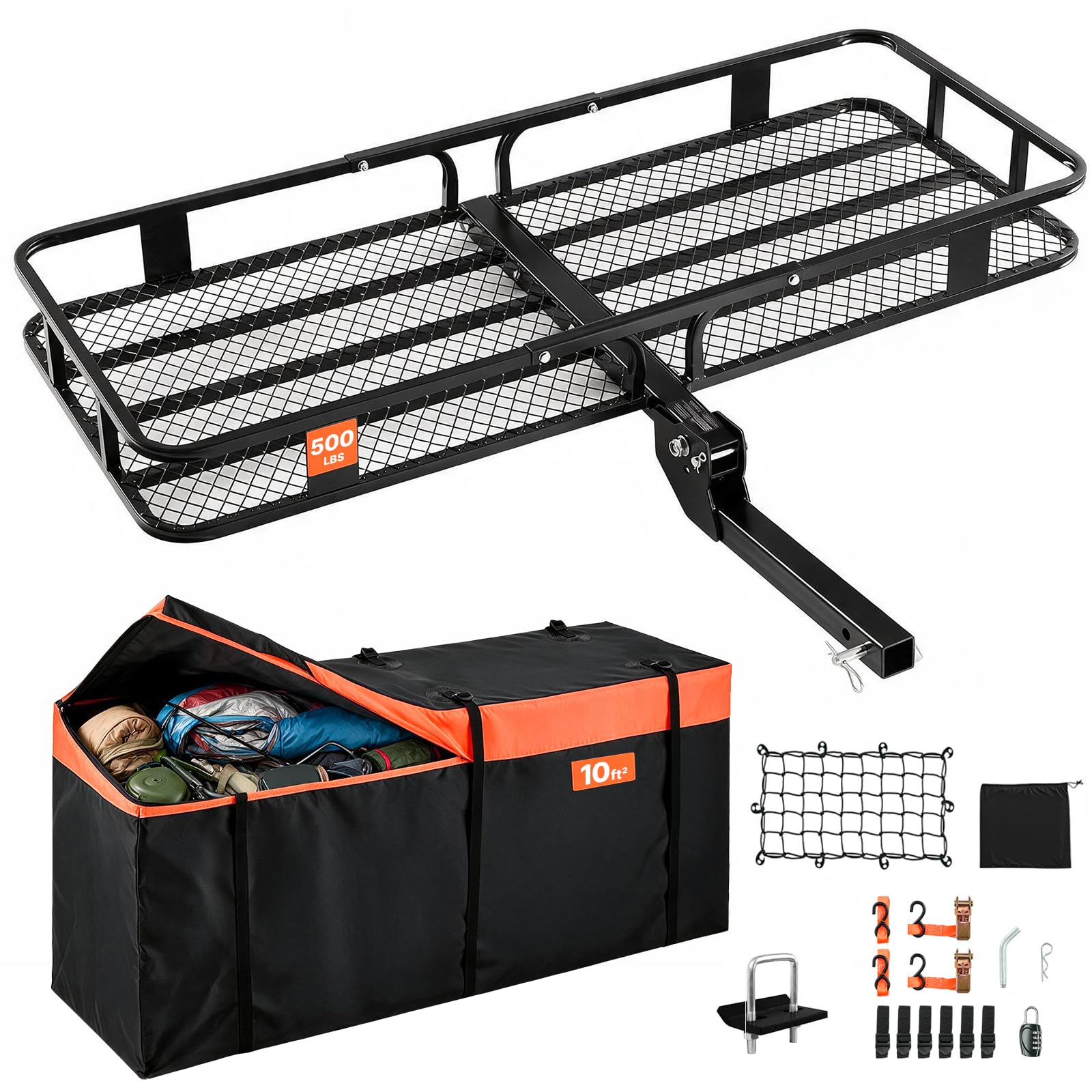 VEVOR 60 x 24 x 6 in Folding Hitch Cargo Carrier 500lbs Capacity | High Strength
