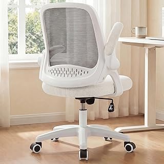 NEO CHAIR Office Desk Chair, Ergonomic Mesh with Flip-Up Armrests, Ivory | Lumbar Support, Height Adjustment, 360° Swivel and Rolling Base, Space-Saving Design for Home Office, Vanity or Study