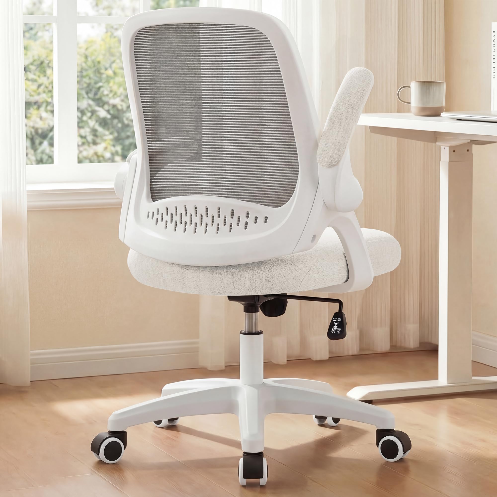 NEO CHAIR Office Desk Chair, Ergonomic Mesh with Flip-Up Armrests, Ivory | Lumba
