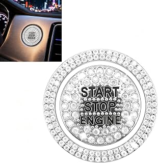 Yicwocy Push Start Button Cover, Rhinestone Bling Ring, Zinc Alloy | Self-Adhesive, 1.1in Outer Diameter, Crystal Sparkle, Universal Fit, Easy Install, No Tools, White