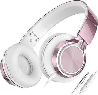 AILIHEN C8 Wired Headphones with Mic for Kids School,3.5mm Jack, Rose Gold