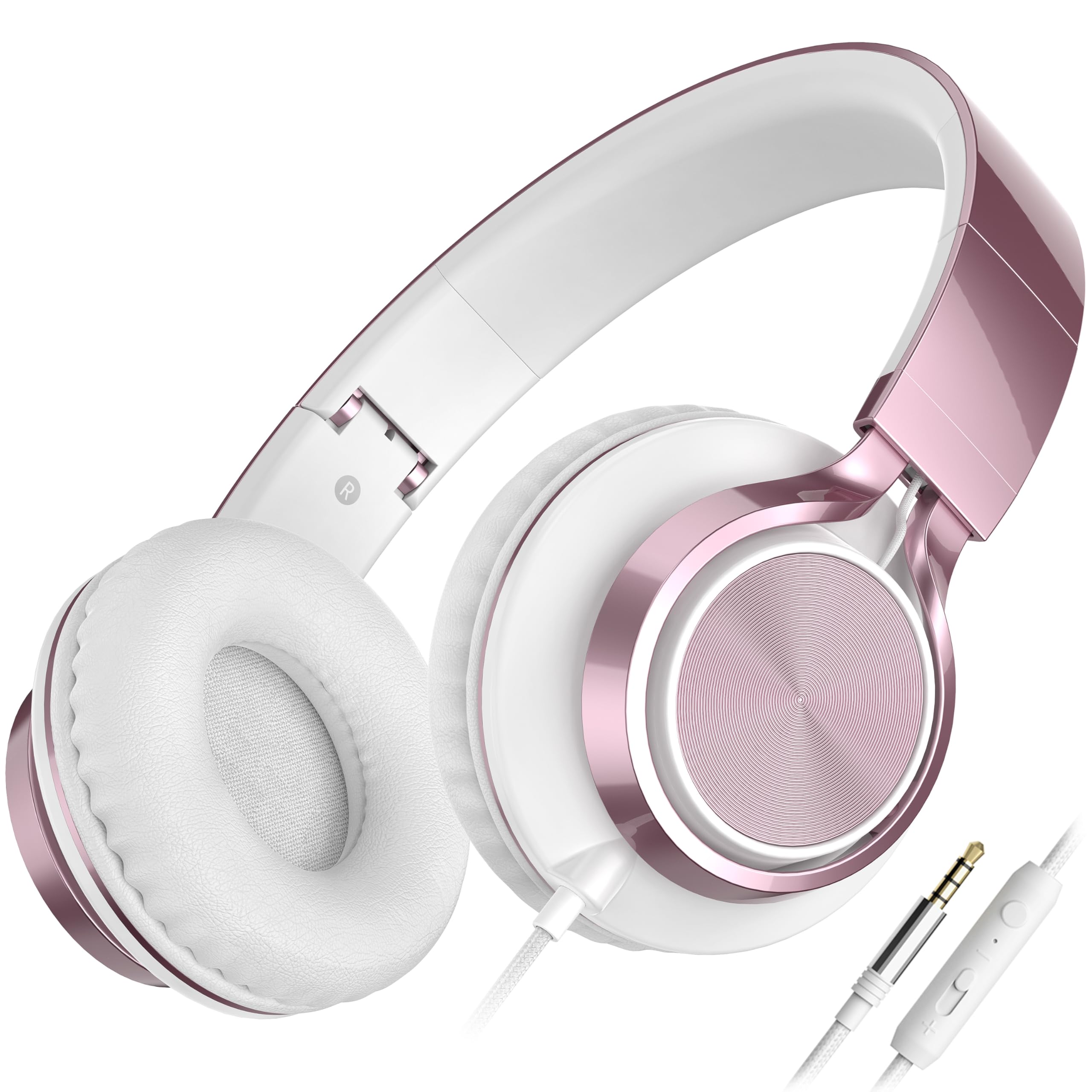 AILIHEN C8 Wired Headphones with Mic for Kids School,3.5mm Jack, Rose Gold