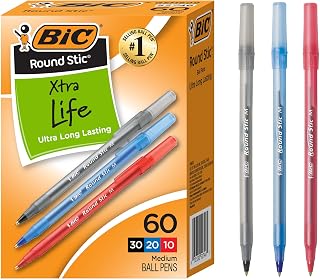 BIC Round Stic Xtra Life Ballpoint Pens, 60-Count in Assorted Ink