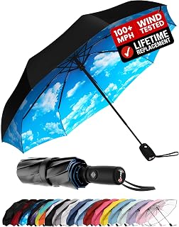 Repel Windproof Travel Umbrella - Compact & Withstands Winds up to 100MPH, Strongest Premium Auto Folding Umbrella for Rain and Sun - Durable, Light & Portable for Women & Men, Fits Backpack & Cars