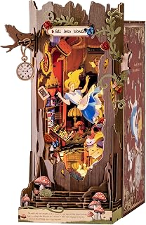 Rolife Book Nook Kit Fall into Wonder DIY Miniature Kit, 9.9" Tree Hollow Booknook 3D Wooden Puzzle with LEDs Fairy Tale Bookshelf Decor Gift for Adults & Teens