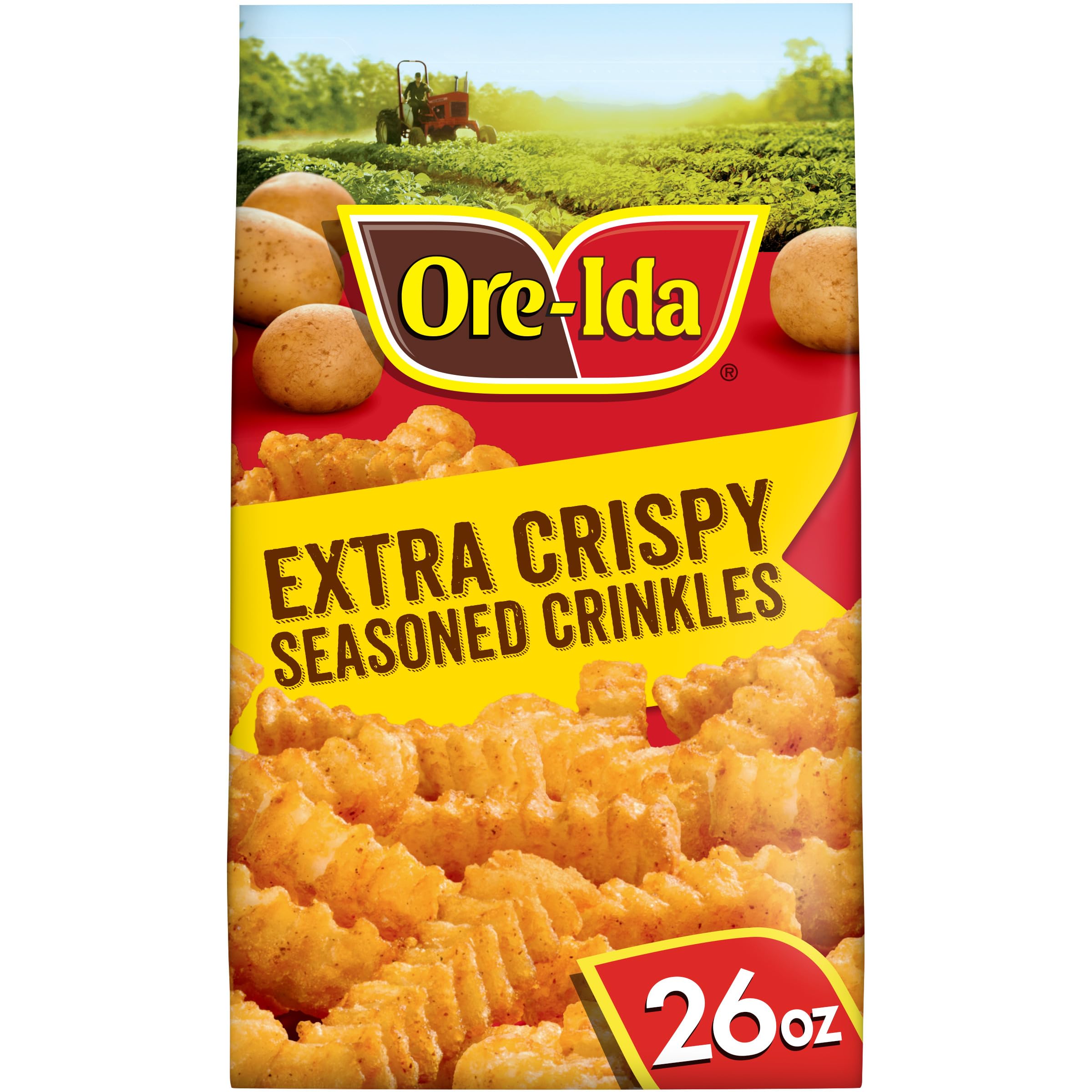 Ore-Ida Frozen Extra Crispy French Fries Seasoned Crinkles, 26 oz Bag | for Easy