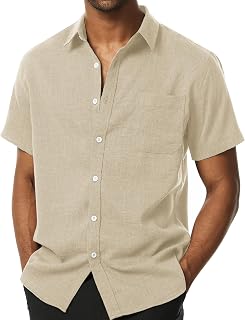 PARKLEES Mens Button Down Shirts Short Sleeve Wrinkle Free Linen Textured Casual Vacation Beach Summer