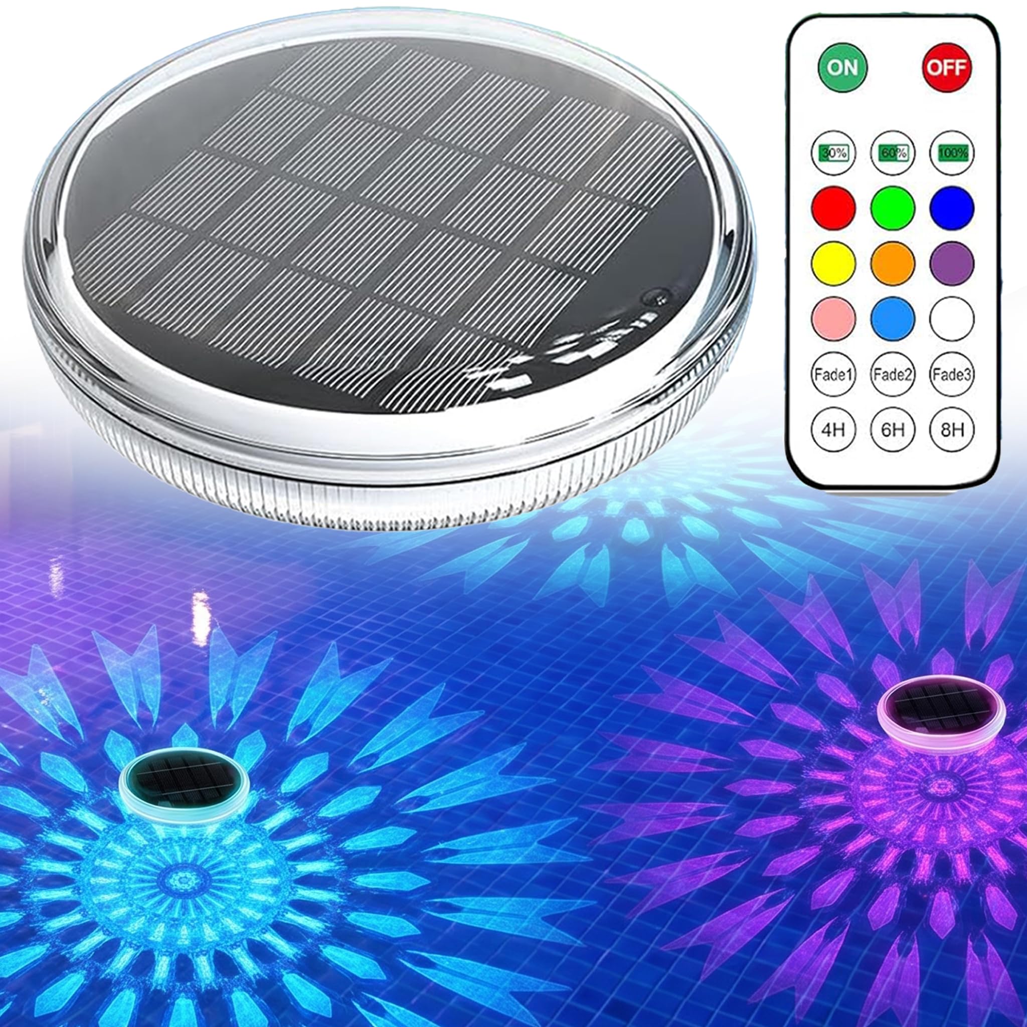 Solar-Powered Floating Pool Lights, 12 Lighting Modes, Timer Function, IP67 Wate