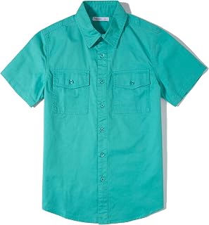 Tronjori Boys Short Sleeve Button Down Shirt Casual Two Pockets