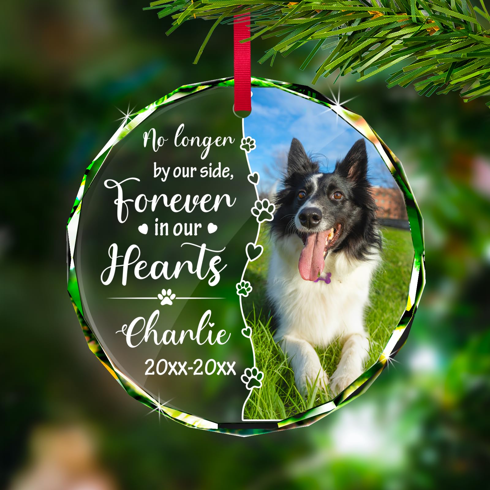 Personalized Memorial Pet Glass Ornament - Custom Picture Christmas Ornaments, D