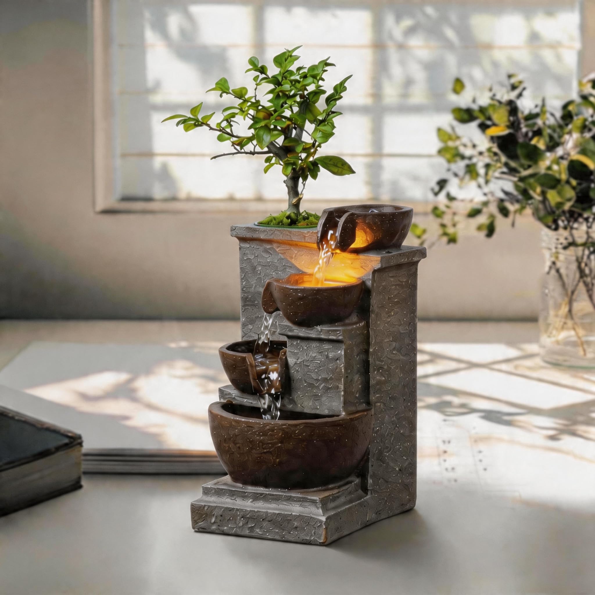 Tabletop Water Fountain Resin Retro Four Cups Vintage Room Decor Lavatory Indoor