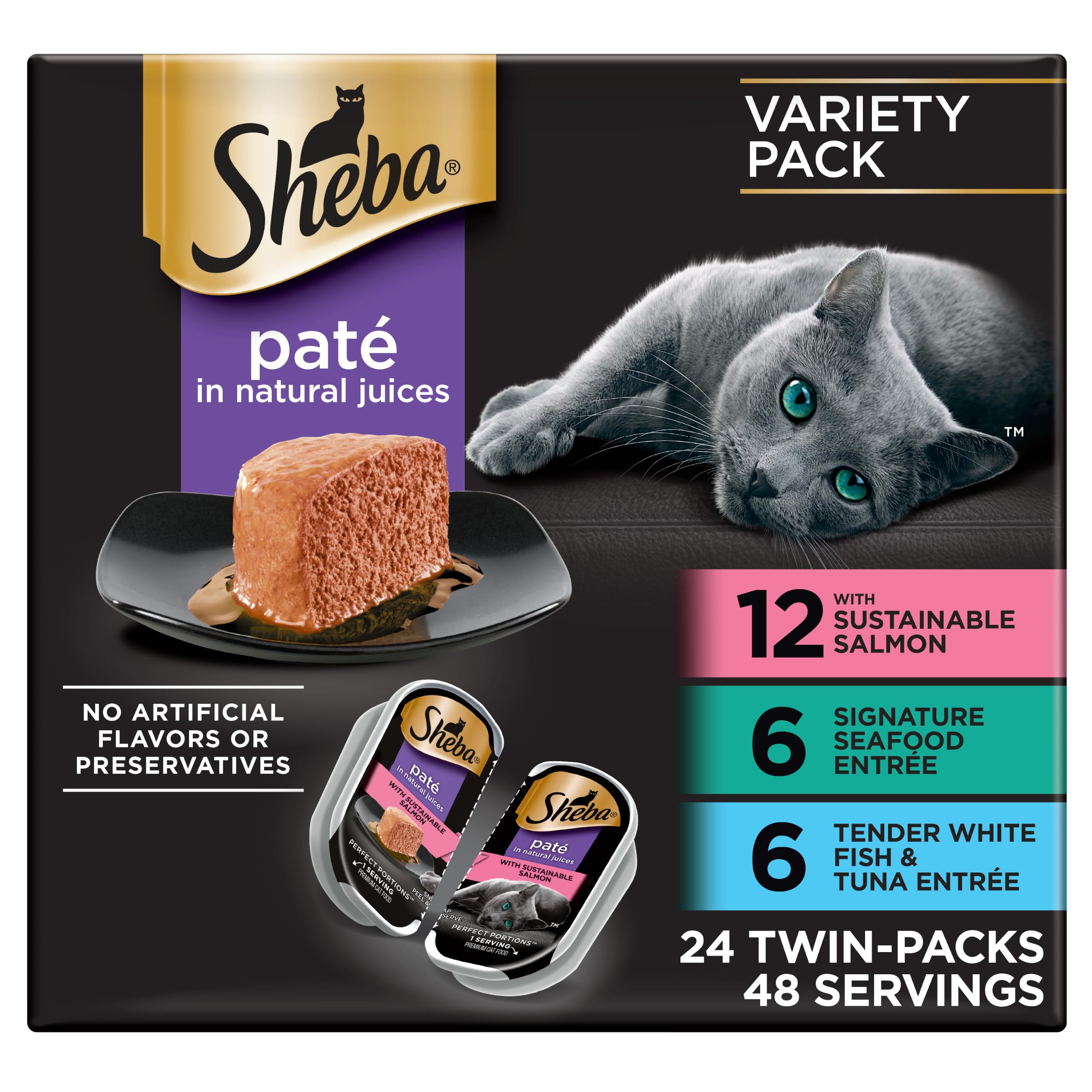 Sheba Perfect Portions Pate Wet Cat Food, Seafood Variety, 2.6 oz, 24 ct | Salmo
